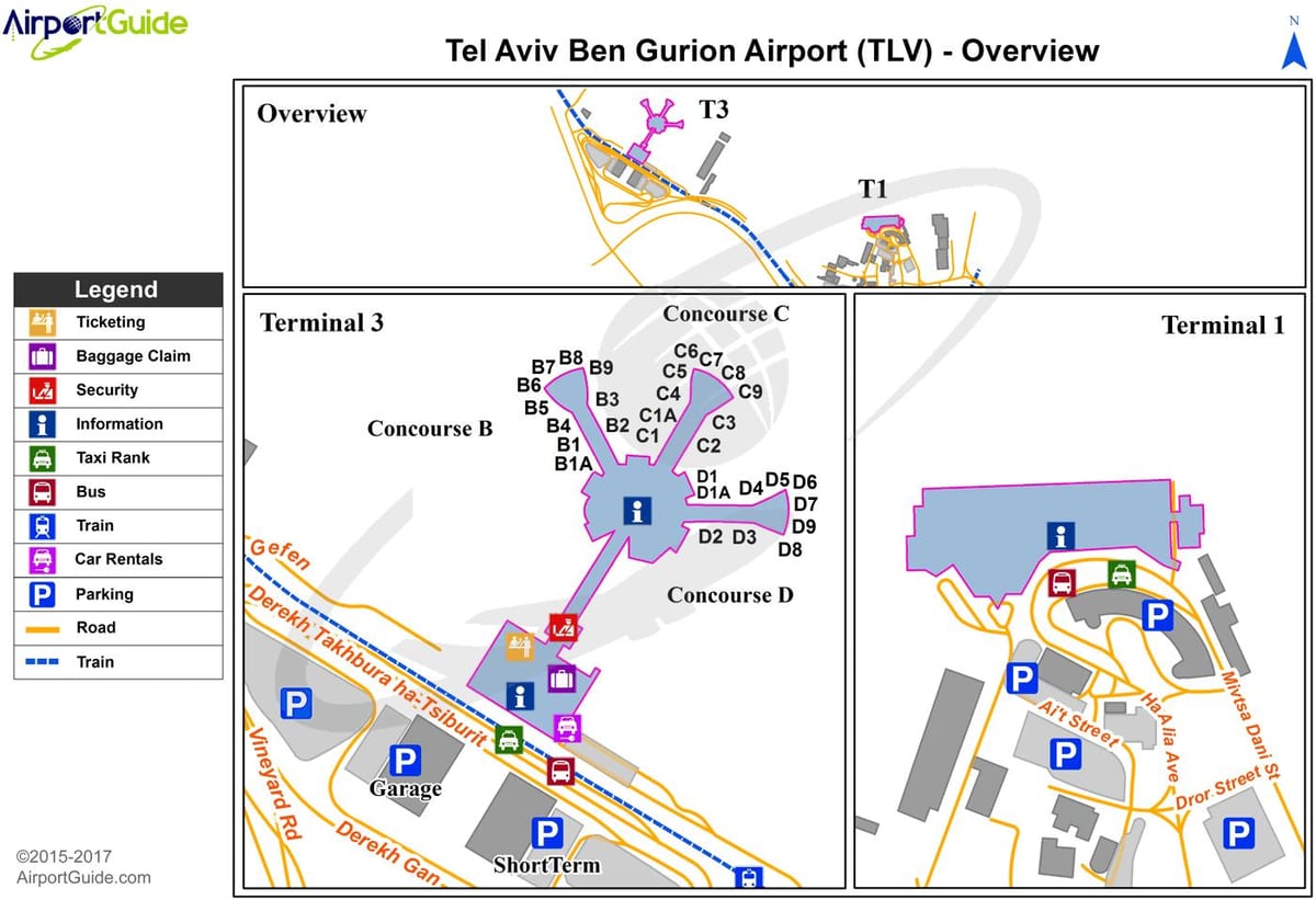 بین gurion بین الاقوامی ہوائی اڈے کا نقشہ