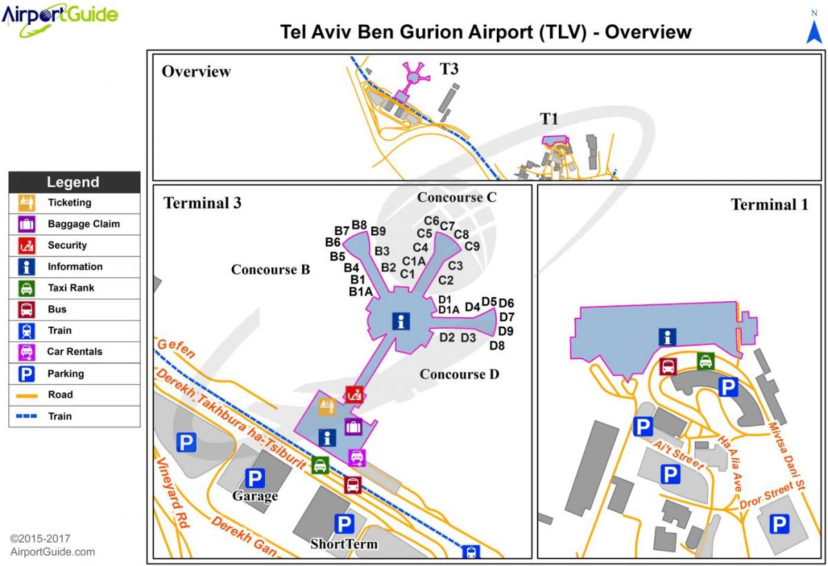 بین gurion ہوائی اڈے کے ٹرمینل 3 نقشہ